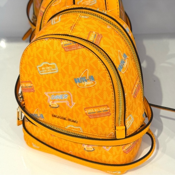 Michael Kors Rhea Extra-Small Printed Signature Logo Backpack Pop Orange Multi - Picture 7 of 9
